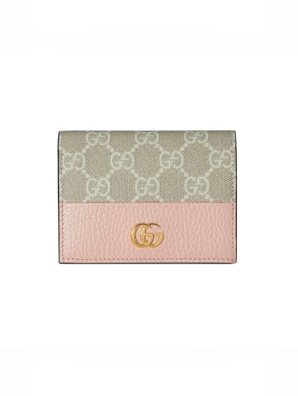 Gucci Beige GG Canvas and Pink Leather Mini Wallet with Gold Double G